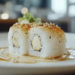 A beautifully plated Alaska Roll with salmon and avocado slices
