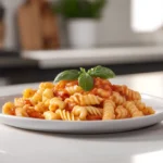 A plate of freshly made Cavatelli pasta served with tomato sauce