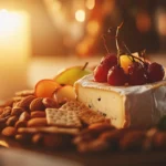 Cheese board with Brie and fresh fruits