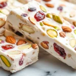 Nougat mixture with embedded nuts and dried fruits.
