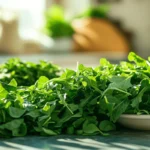 Fresh sweet greens displayed beautifully in a modern kitchen or restaurant setting