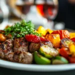 A modern adaptation of Byzantine cuisine with grilled lamb and spiced vegetables