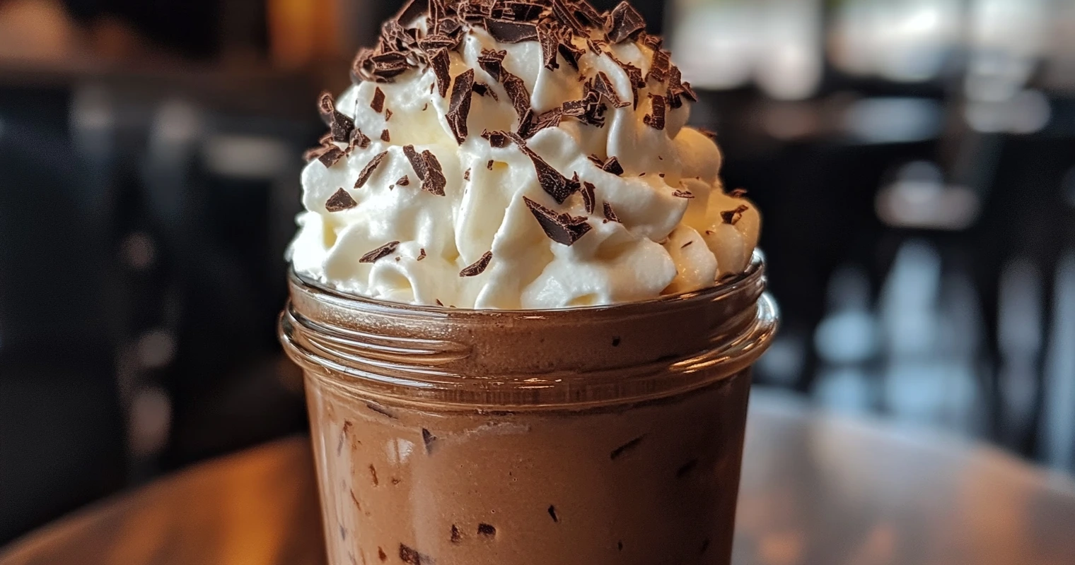 A coffee creamer-infused chocolate mousse dessert in a glass jar.