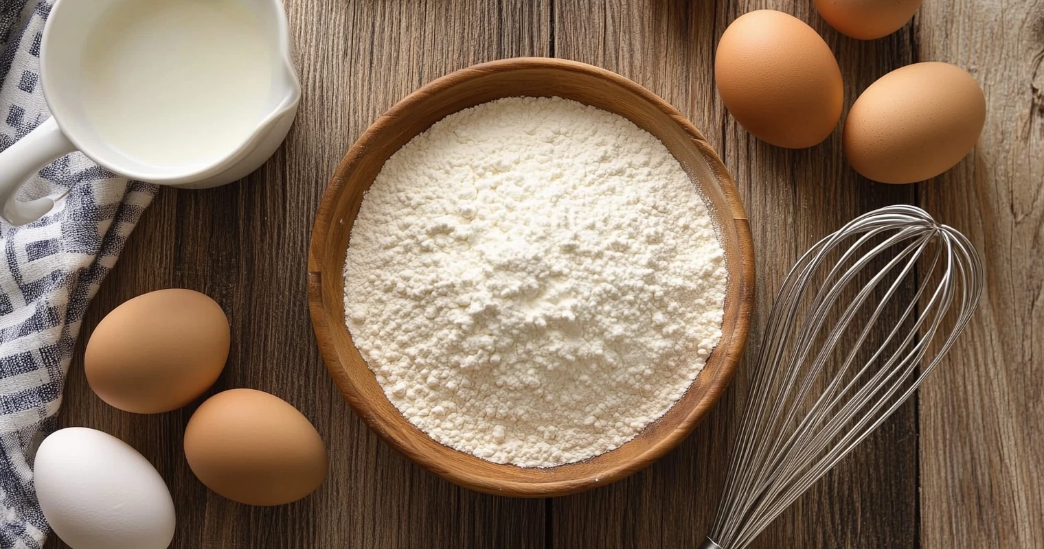Flour, sugar, salt, and milk arranged for hotcake mix preparation, Hotcake Mix Recipe