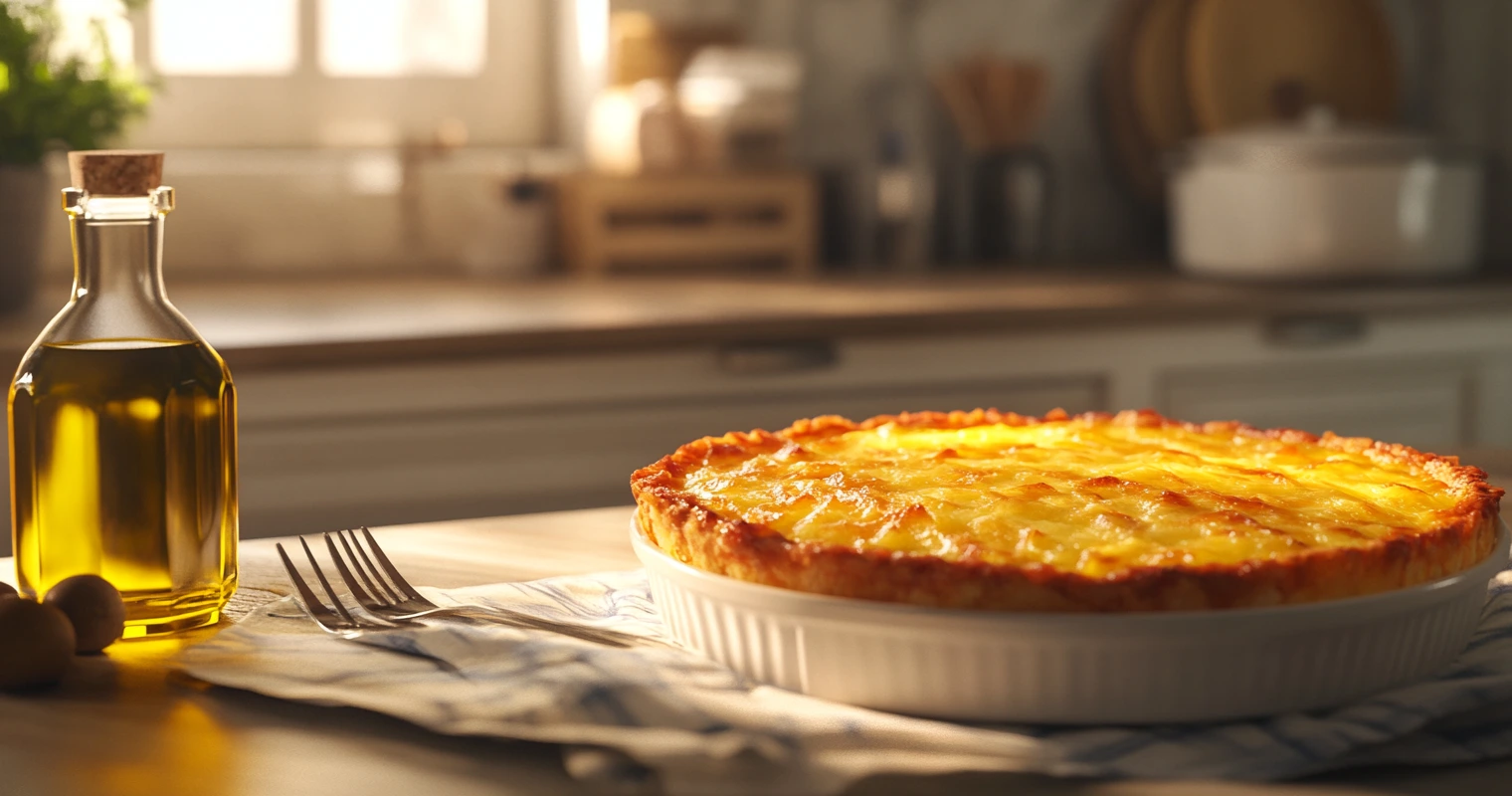Raw ingredients like potatoes, onions, eggs, and matzo meal arranged for a Passover Potato Pie recipe.