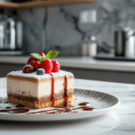 berries and cream next to a dessert