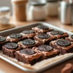 freshly baked tray of slutty brownies