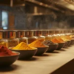 Assorted spices on a modern kitchen countertop