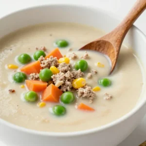 A bowl of hearty Shepherd's Pie Soup topped with fresh herbs.
