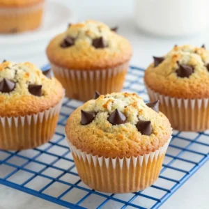 Freshly baked Greek yogurt banana oat muffins on a wooden table.