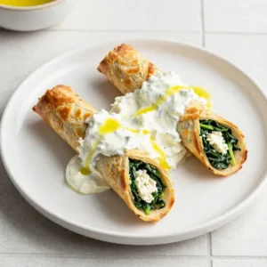 Freshly baked spinach and feta pinwheels on a wooden serving board.