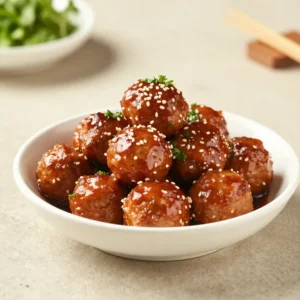 A platter of spicy meatball appetizers served with toothpicks for a tailgate party