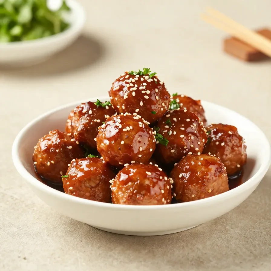 A platter of spicy meatball appetizers served with toothpicks for a tailgate party