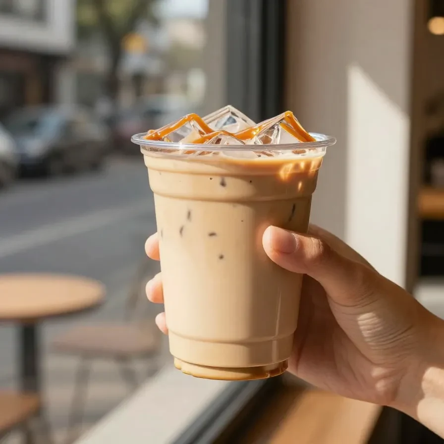 A healthy low-calorie fall-inspired Starbucks-style drink in a glass with ice, cinnamon, and pumpkin spice on a rustic table.